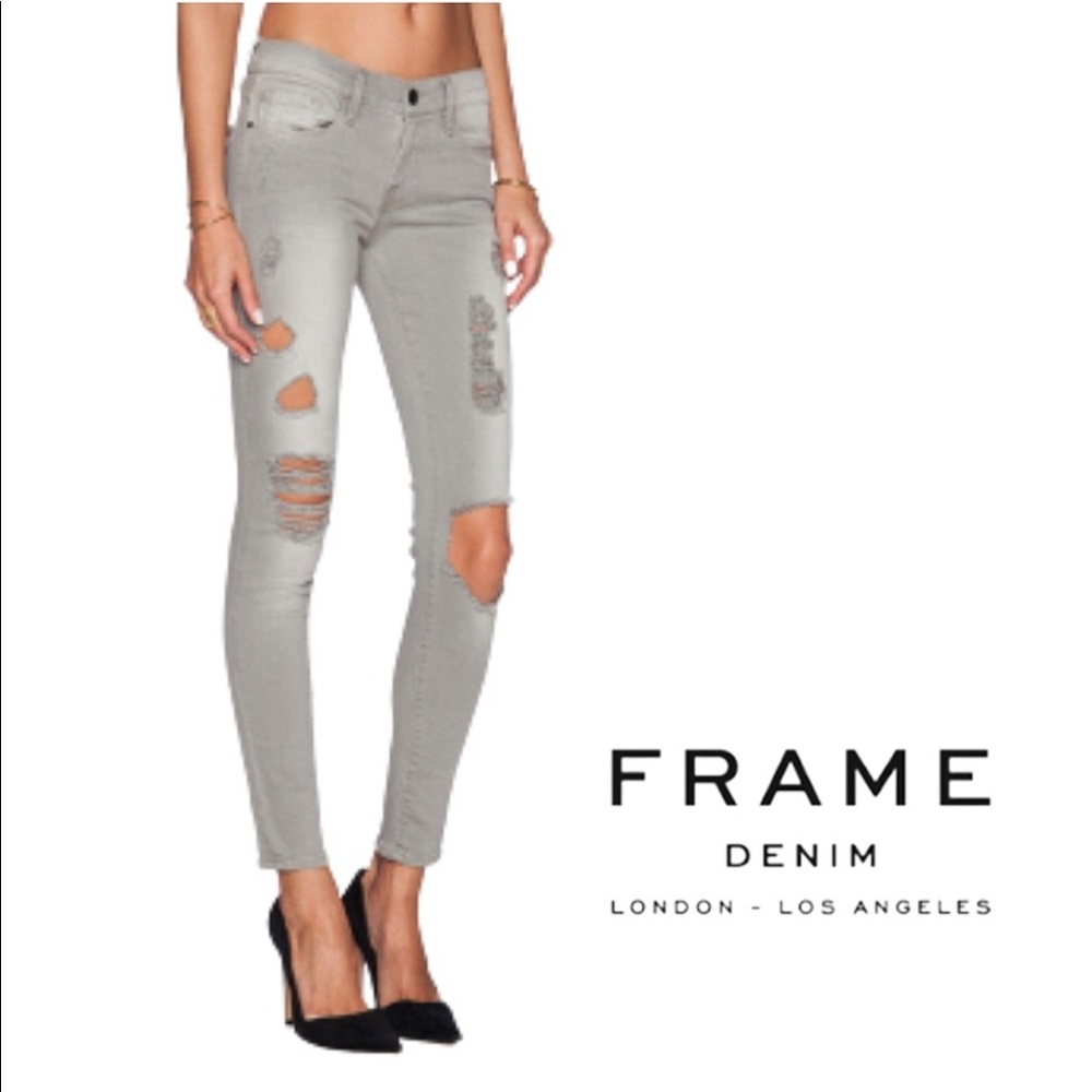 FRAME Denim "Le Skinny de Jeanne" Grey Shred, 24